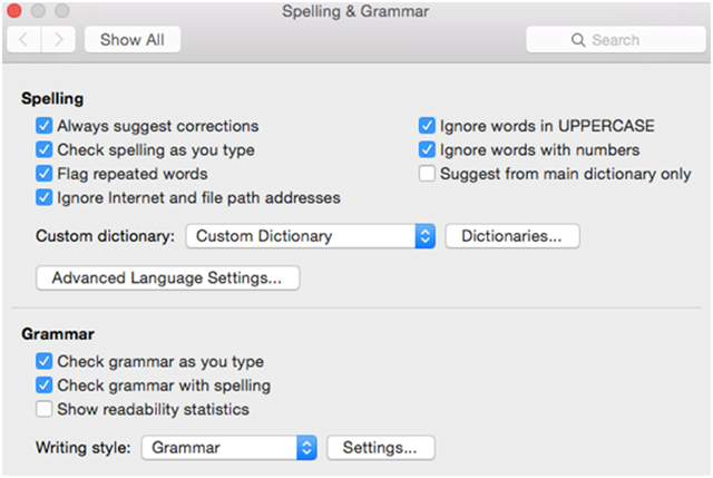 do spell check on mac for word