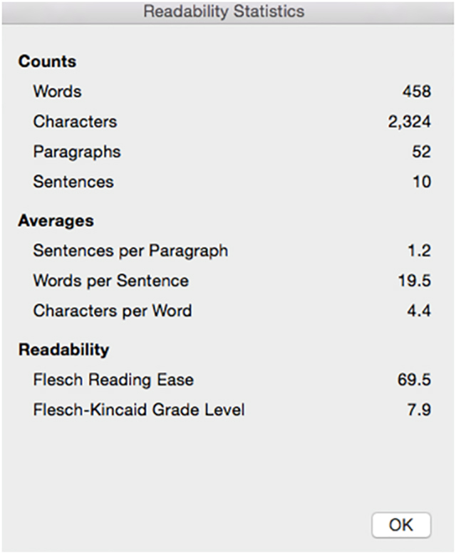 components of the flesch readability scale