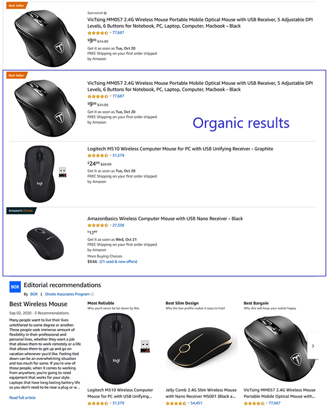 Amazon organic results.