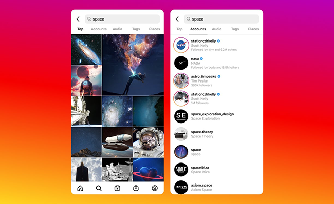 Instagram Search mockup.