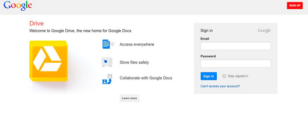 Google Drive landing page 2012