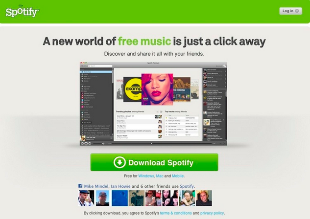 Spotify landing page 2012