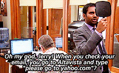 Jerry from Parks & Recreation using the internet