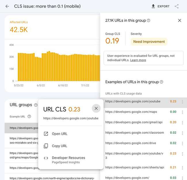 Core Web Vitals report.