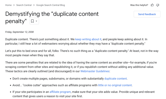Duplicate content penalty myth.