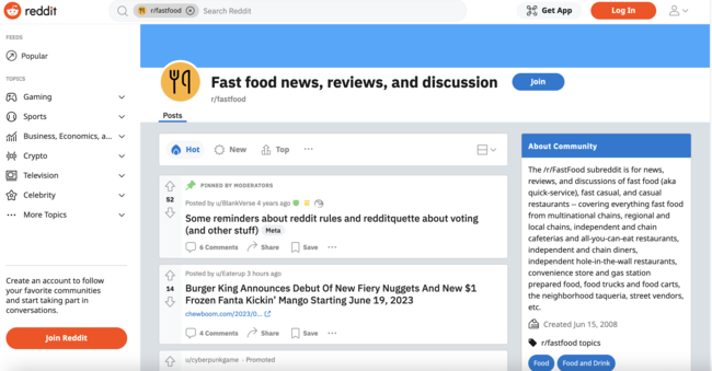 Fastfood subreddit.