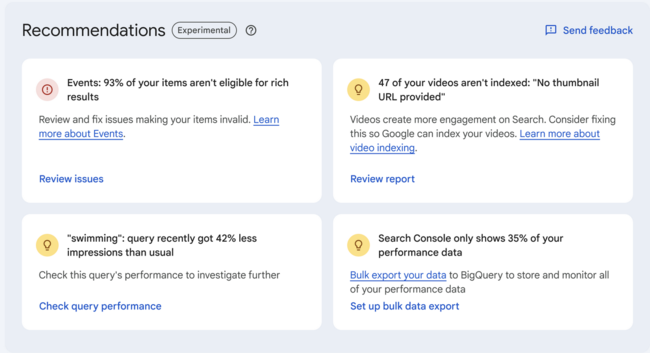 Search Console recommendations.