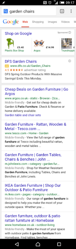 mobile search for 'garden chairs'