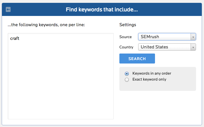 SEMrush data in Wordtracker