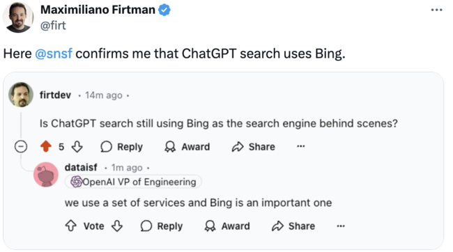 ChatGPT search and Bing.