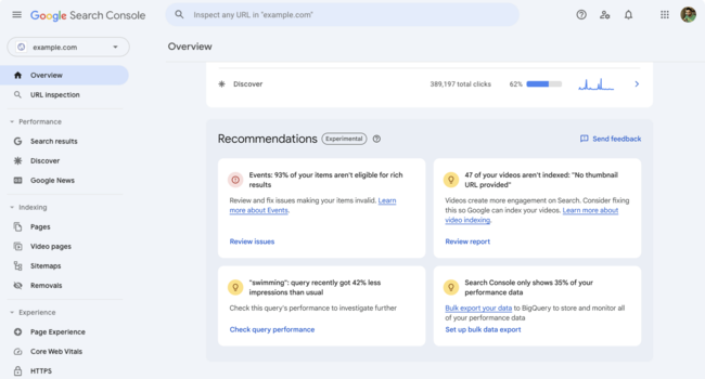 Recommendations in Search Console.