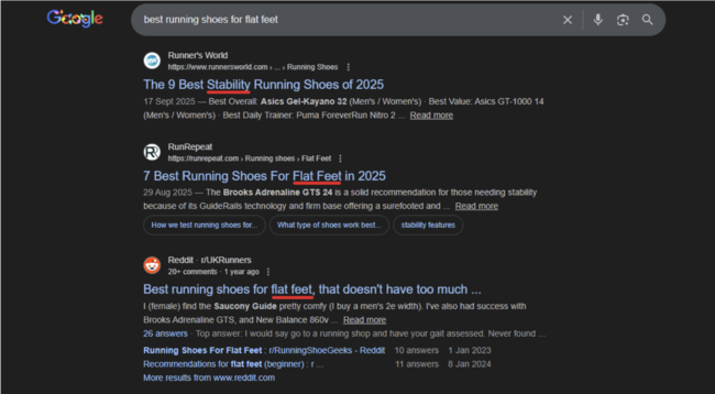 Long-tail query results.